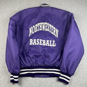 VTG 80s Northwestern Baseball Satin Bomber Jacket Large Louisiana Demons Purple